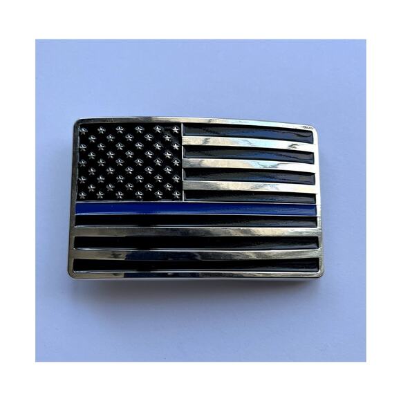 Thin Blue Line Law Enforcement Belt Buckle - Picture 1 of 7